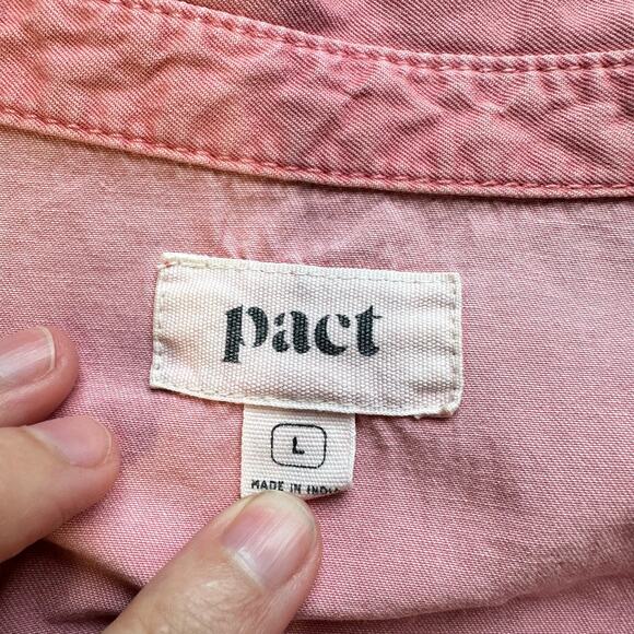 Pact Pink Chambray Button-Front Mini Dress Sz L - Picture 9 of 12